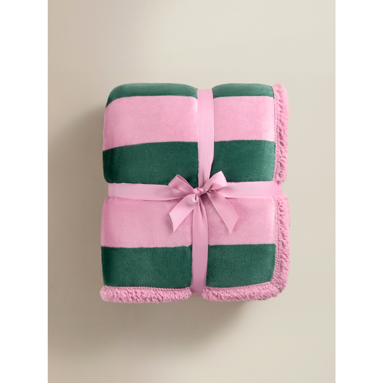 George Pink & Green Stripe Supersoft Throw - 150 X 120 Cm