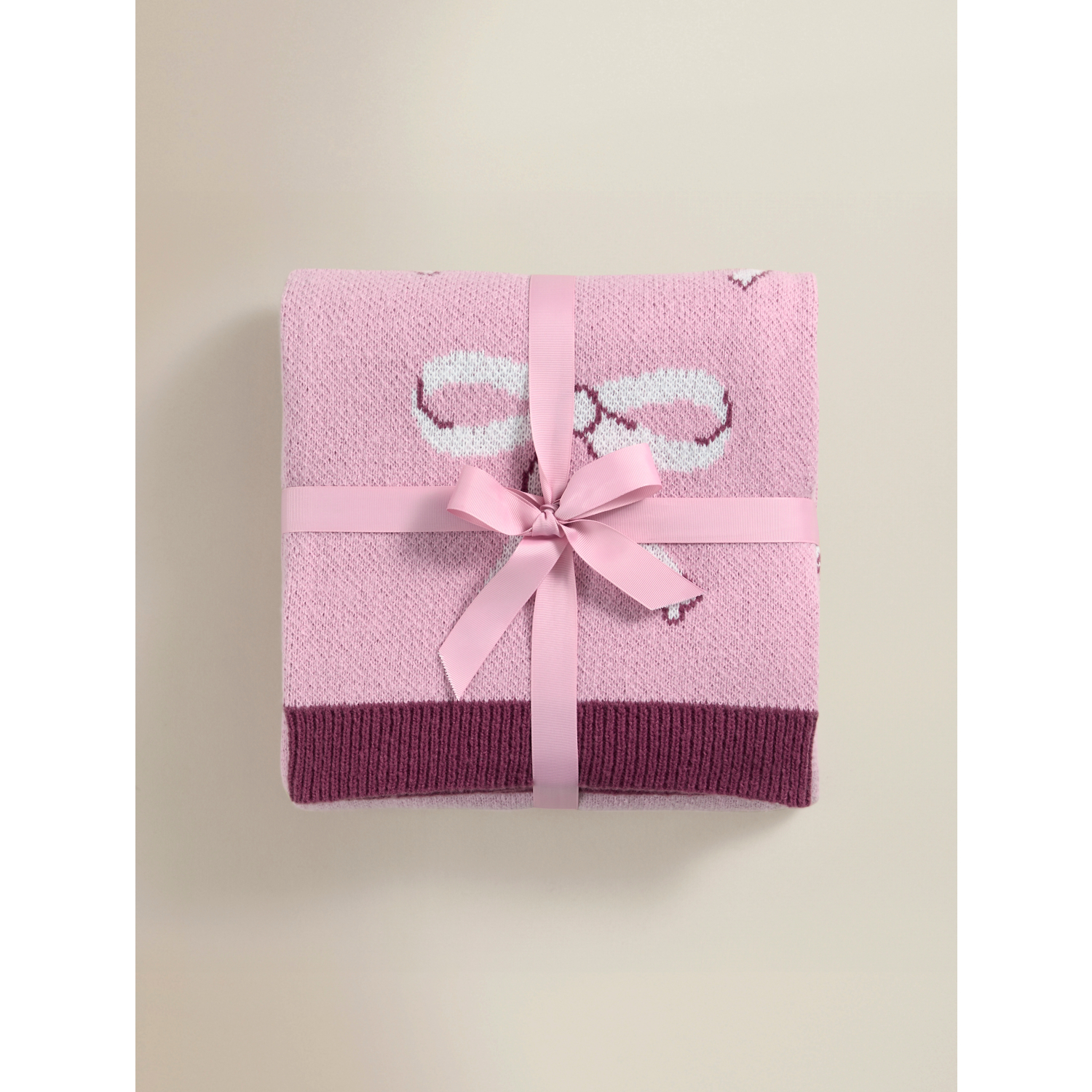 George Pink Bow Knitted Throw - 150 X 120Cm