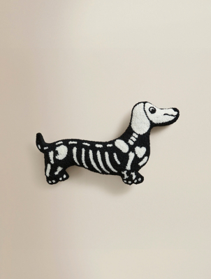 Black White Skeleton Sausage Dog Shaped Cushion Home George
