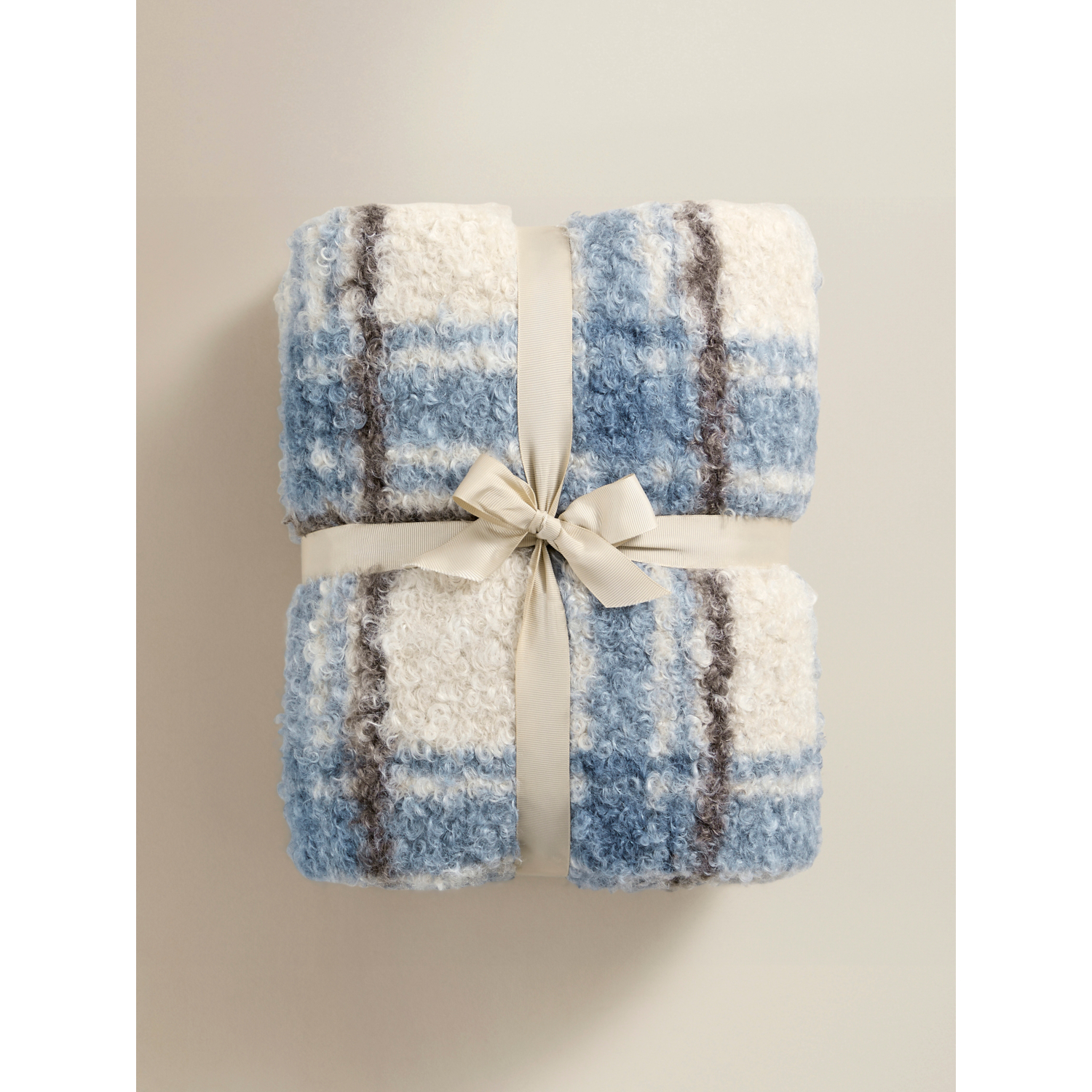 George Cream & Blue Cosy Check Throw - 150 X 120Cm