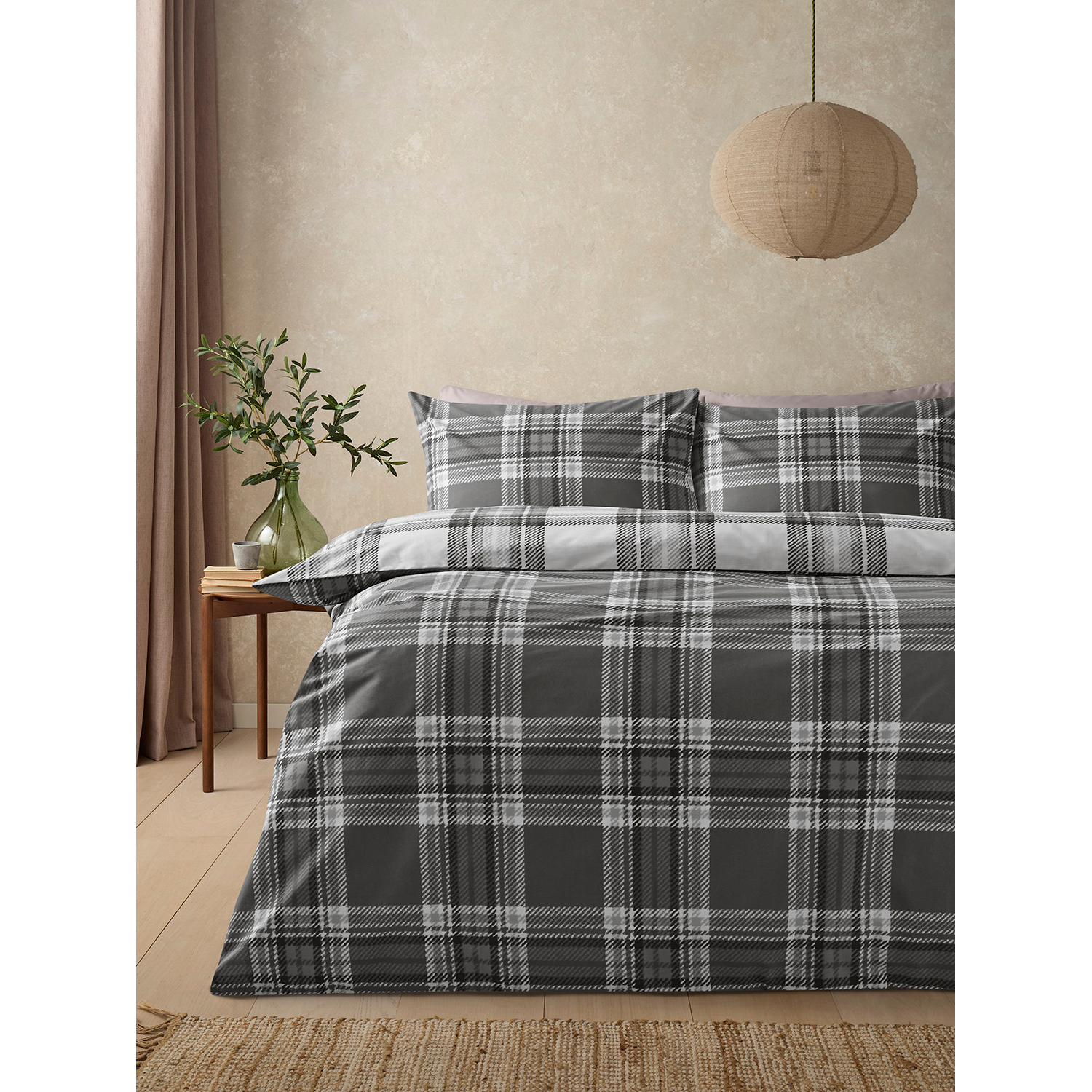 George Grey Check Print Easycare Duvet Set