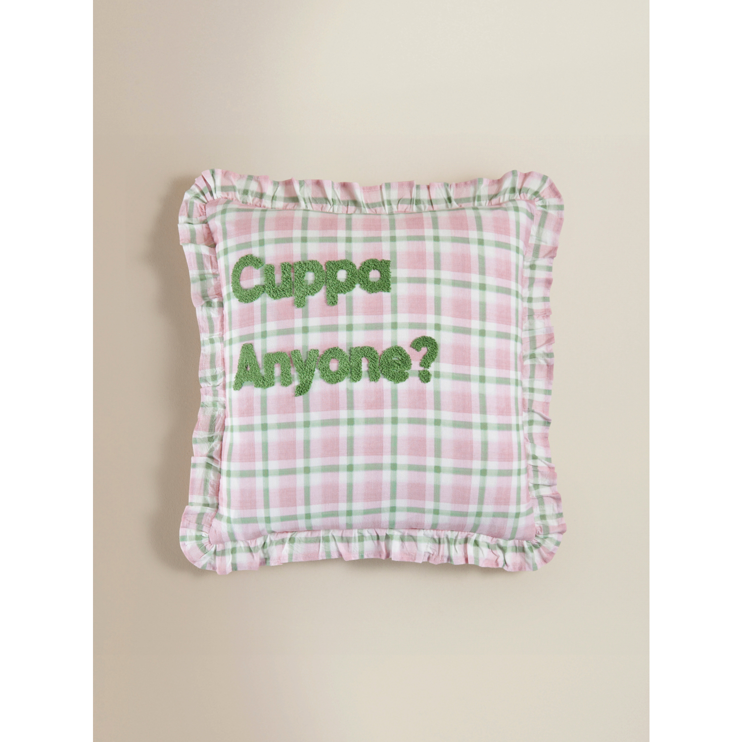 George Multi 'Cuppa Anyone' Tufted Slogan Cushion