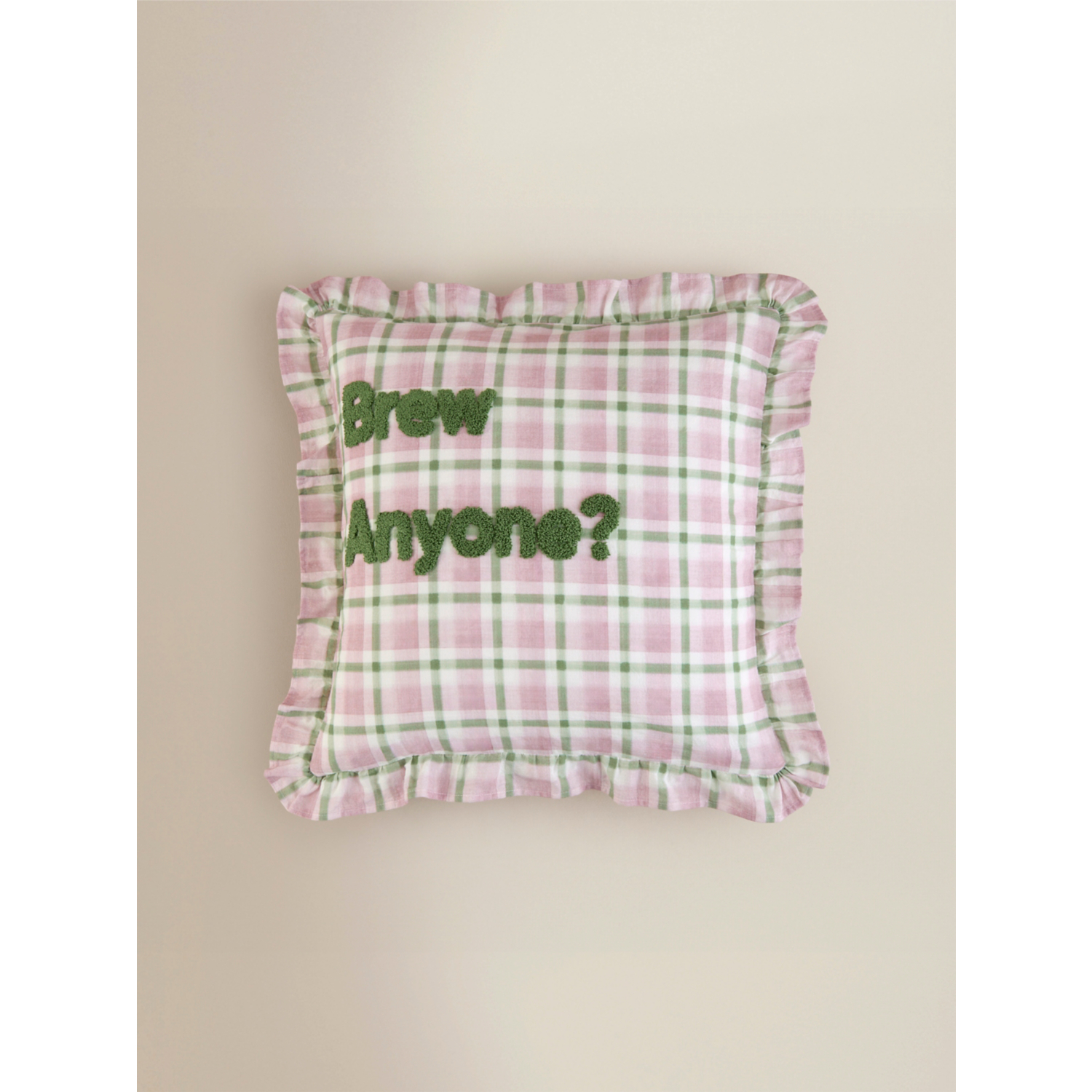 George Multi 'Brew Anyone?' Tufted Slogan Cushion