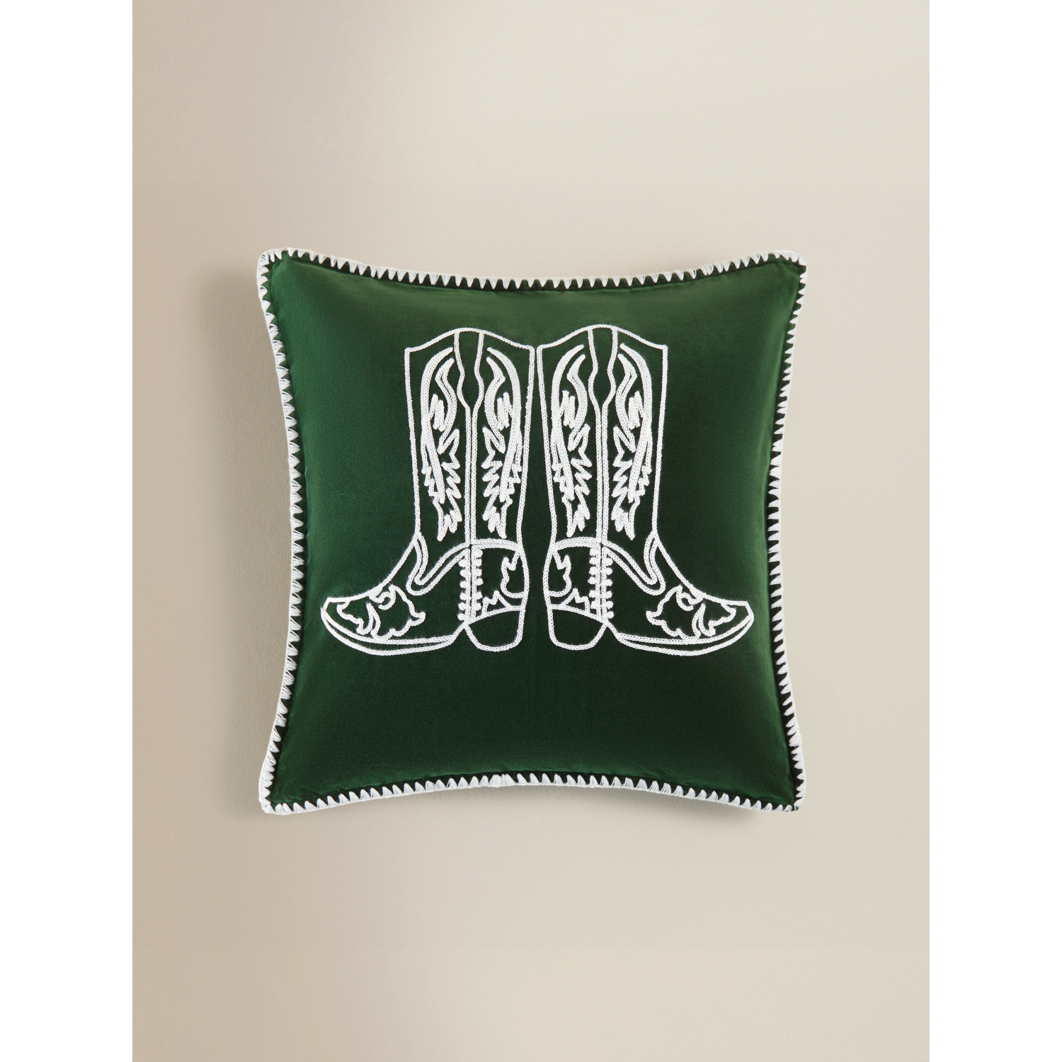 George Green Velvet Embroidered Cowboy Boot Cushion