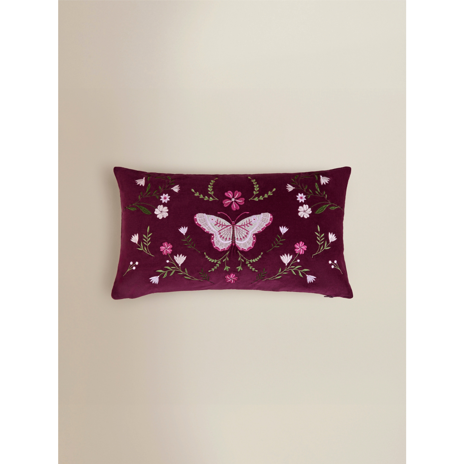 George Black Velvet Butterfly Embroidered Cushion