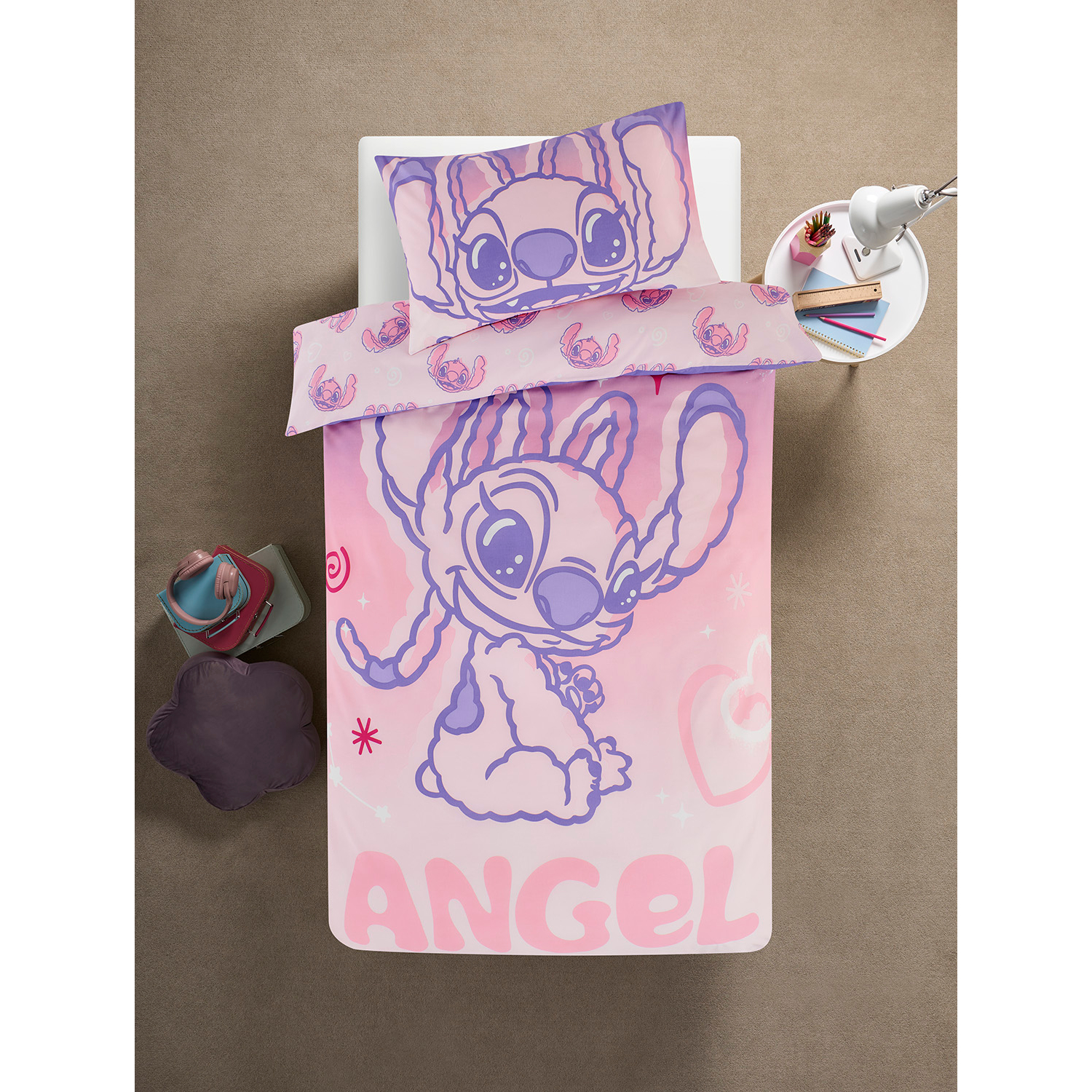 Disney Pink & Purple Stitch Angel Ombré Reversible Duvet Set