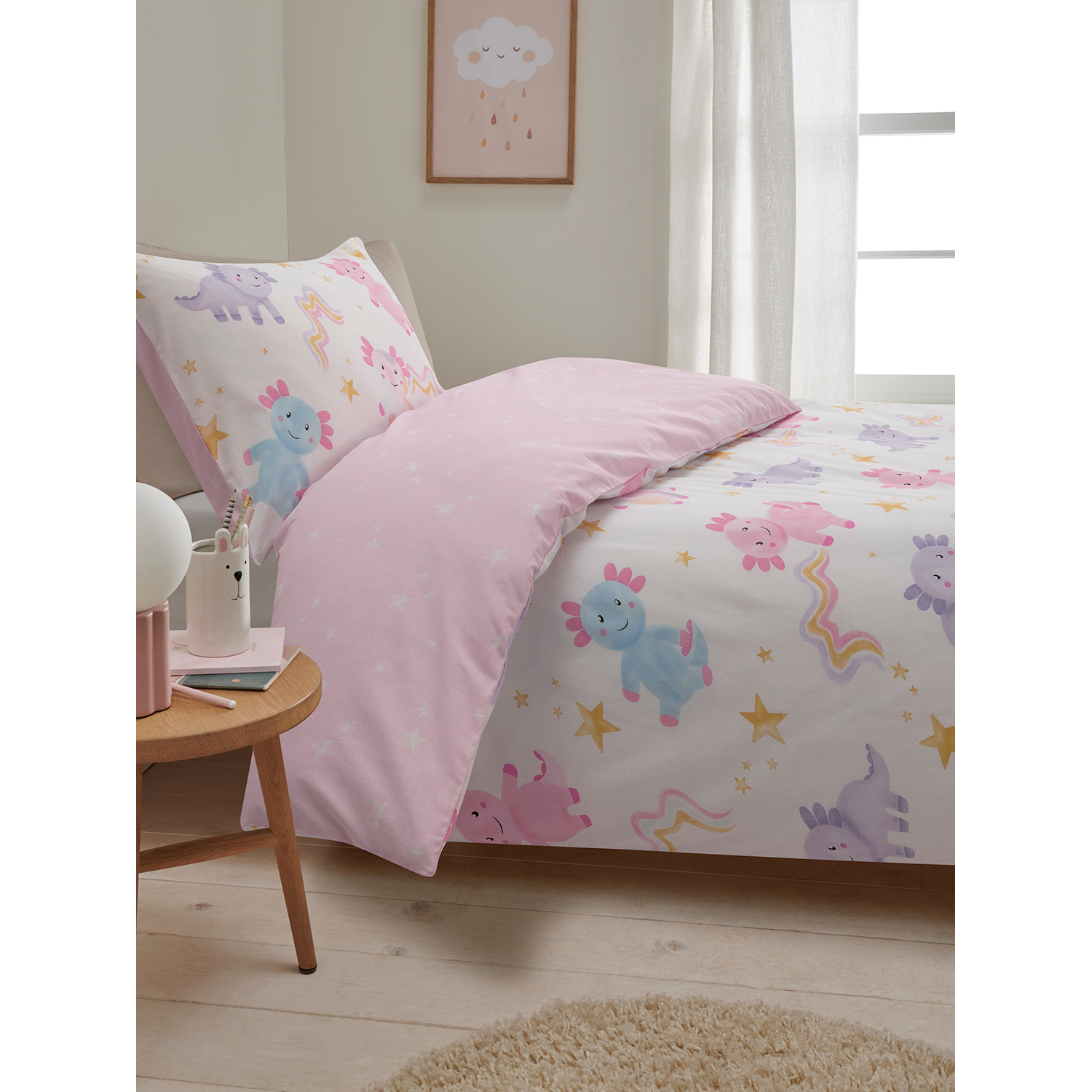 George Pink Axolotl Reversible Single Duvet Set