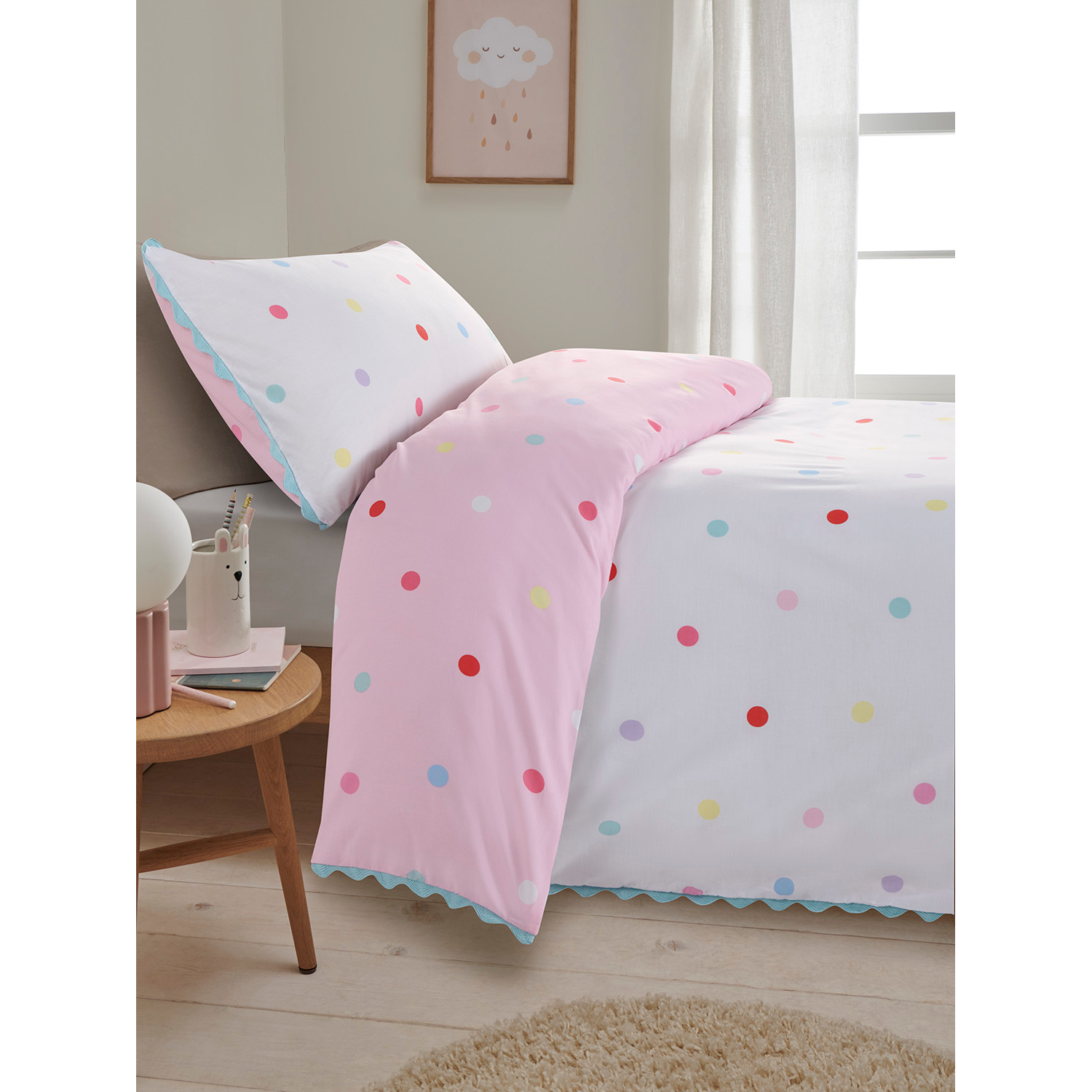 George Colourful Polka Dot Ric Rac Trim Reversible Duvet Set