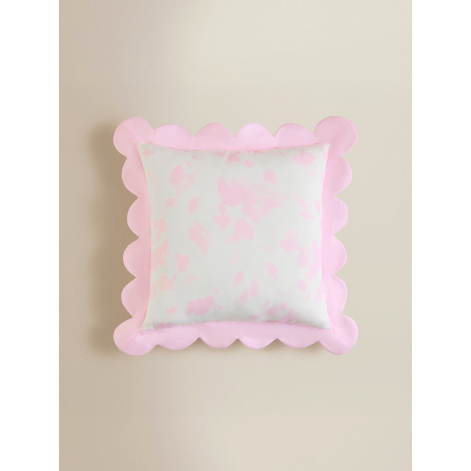 George Pink & White Pink Cow Print Bow Scallop Edge Cushion