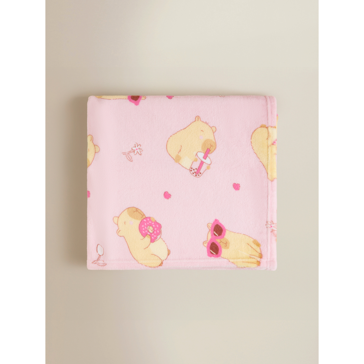 George Pink Capybara Fleece Blanket
