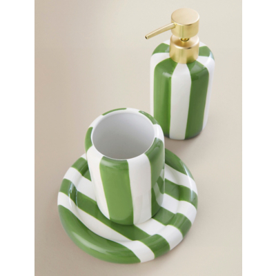 George Green Stripe Bathroom Accessories - Set of 3 - Green