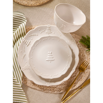 George Stacey Solomon Christmas Tree Bow Dinner Set 12 Piece - White