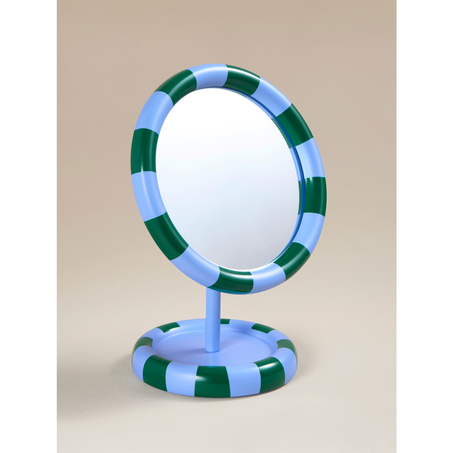 George Blue & Green Striped Mirror With Trinket Tray Base