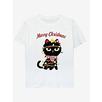 NW2 Christmas Black Cat Slogan Kids White T-Shirt