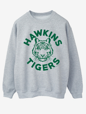 NW2 Stranger Things Hawkins Tigers Adult Grey Sweatshirt Men