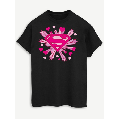 George NW2 Superman Pink Hearts And Stars Logo Black T-Shirt