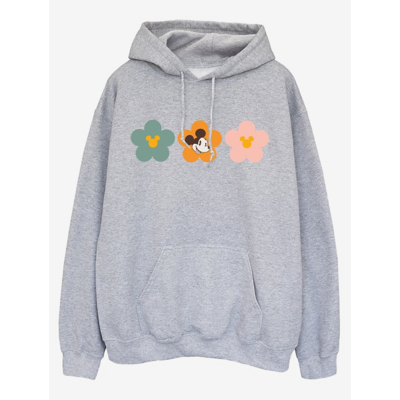 Disney Women's Mickey Mouse Flowers Hoodie in Grey | Size: Large