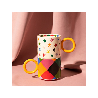 George Raspberry Blossom Set 2 Check + Star Mugs - Multi