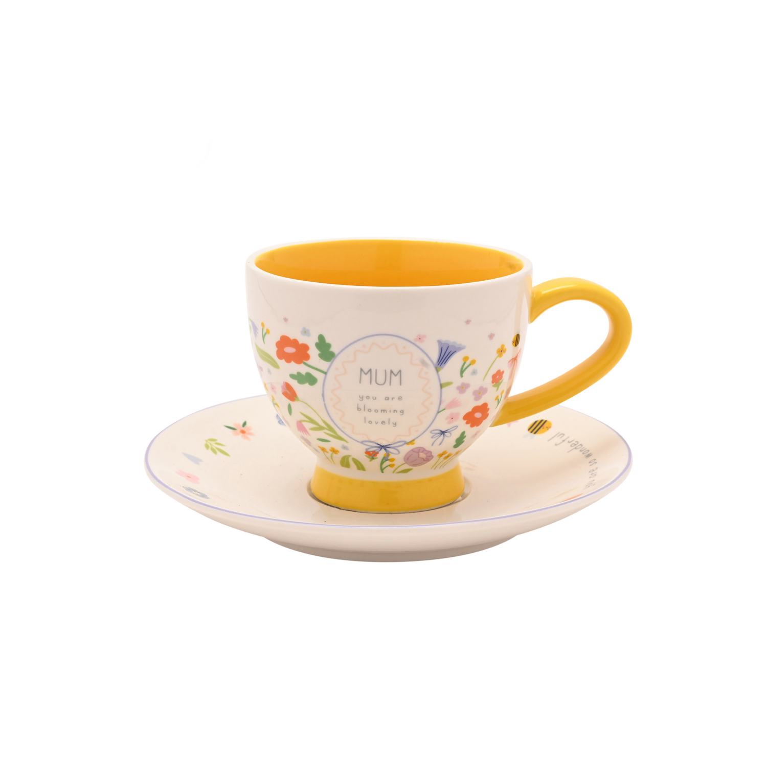 George White/Yellow Love Life Cup & Saucer Set - Mum