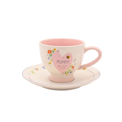 George Love Life Cup & Saucer Set - Mummy - Pink & White