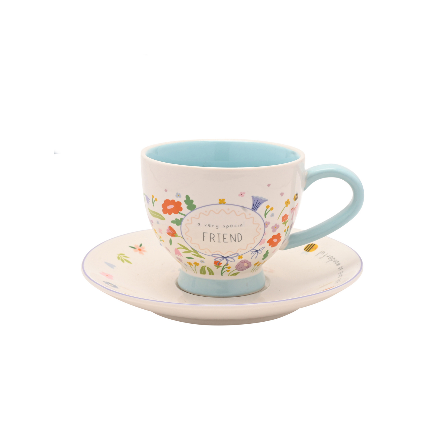 George Blue & White Love Life Cup & Saucer Set - Friends