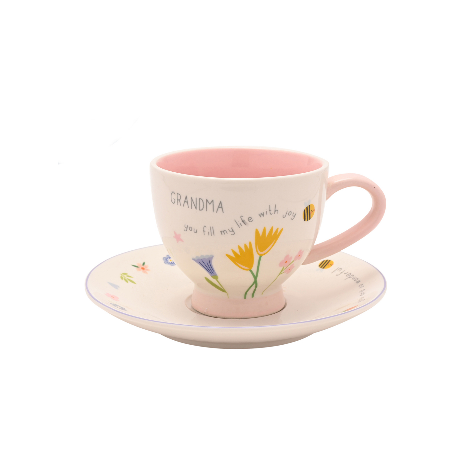 George Pink & White Love Life Cup & Saucer Set - Grandma