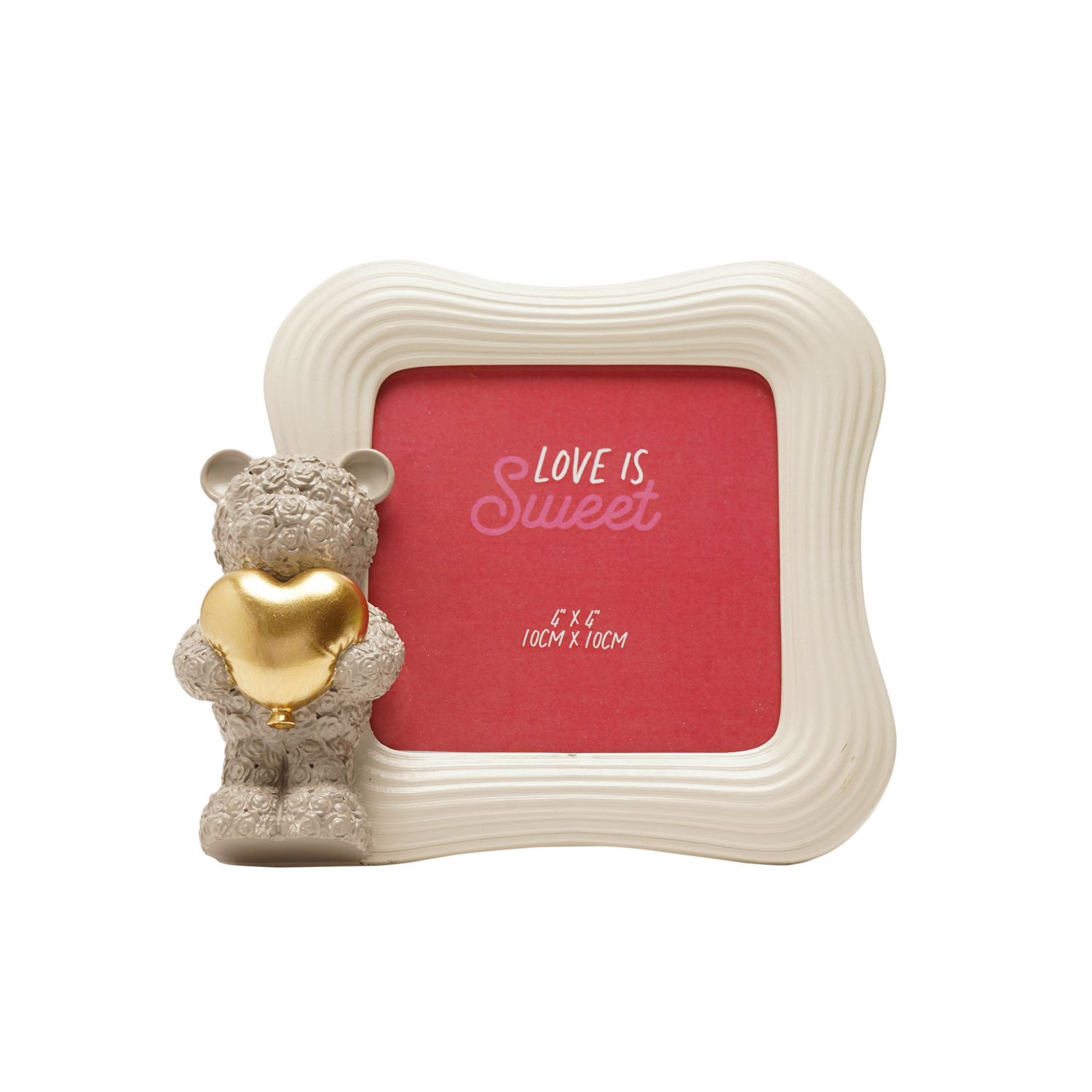 George White & Grey Love Is Sweet White Bear Holding Heart Photo Frame