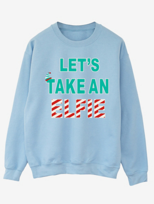 NW2 Christmas Elf Slogan Adult Blue Printed Sweatshirt Men