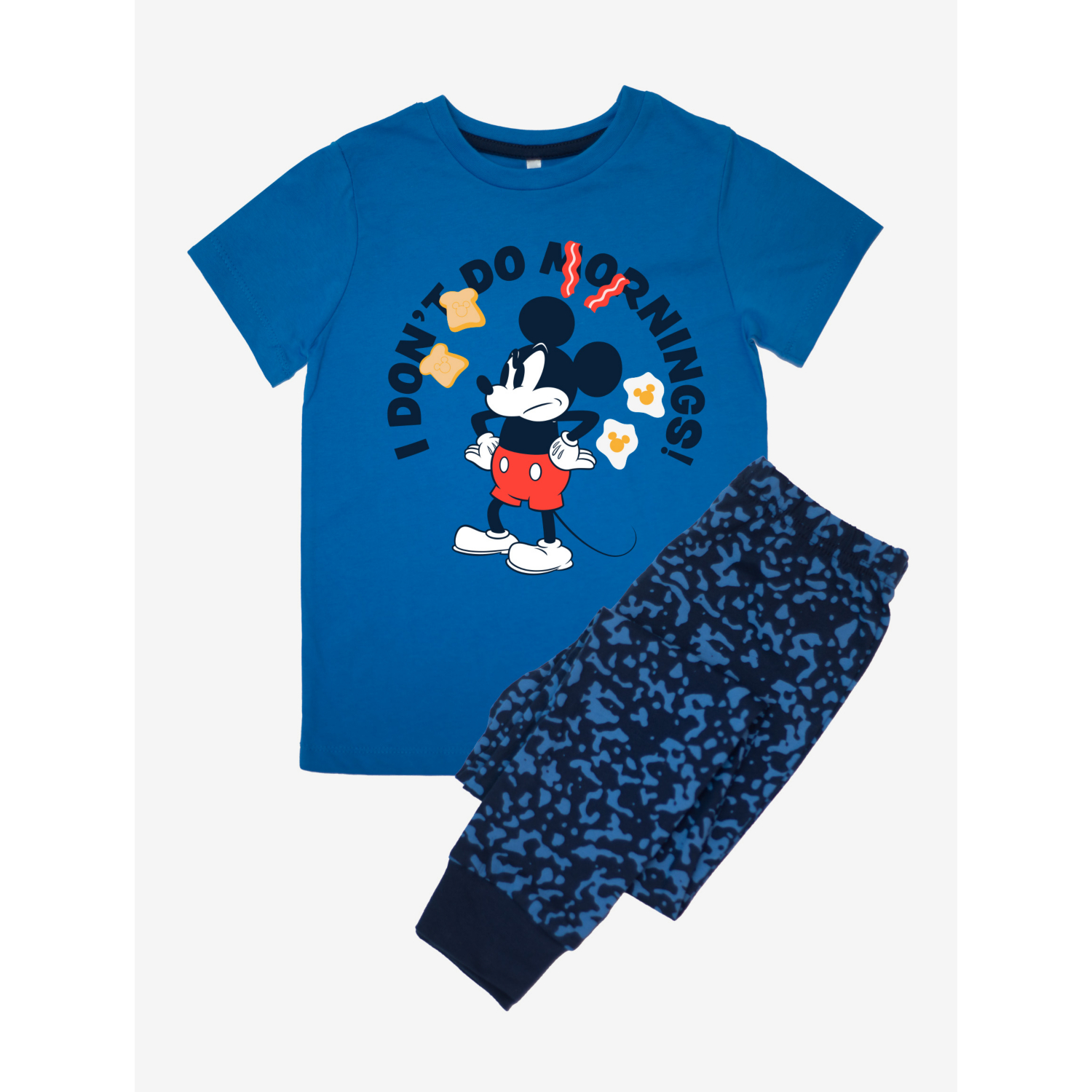 George Blue Nw2 Mickey Mouse Mornings Slogan Camo Pyjamas