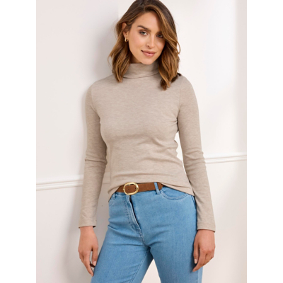 George Women's Beige Cotton Traders Cosy-Up Long Sleeve Roll Neck Top