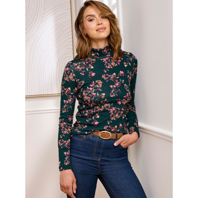 George Women's Green Cotton Traders Cosy-Up Long Sleeve Roll Neck Top