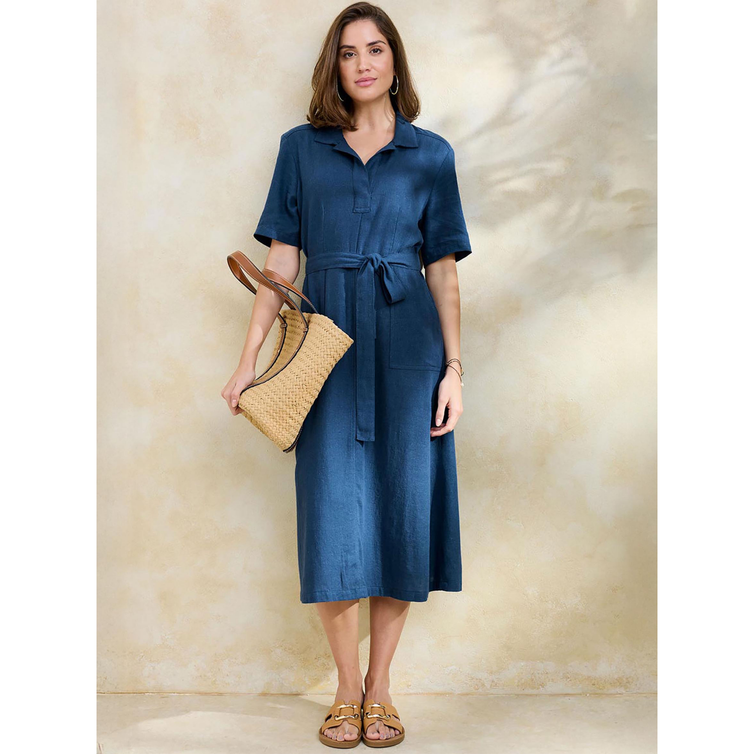 George Indigo Cotton Traders Linen Blend Midi Dress