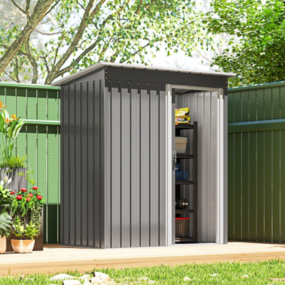 Outsunny 5 x 3ft Garden Storage Shed Sliding Door Sloped Roof Tool, Grey, Grey
