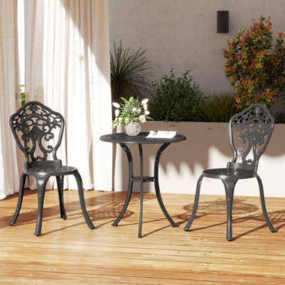 Garden Bistro Set with Parasol Hole Aluminium Black 3 Pieces
