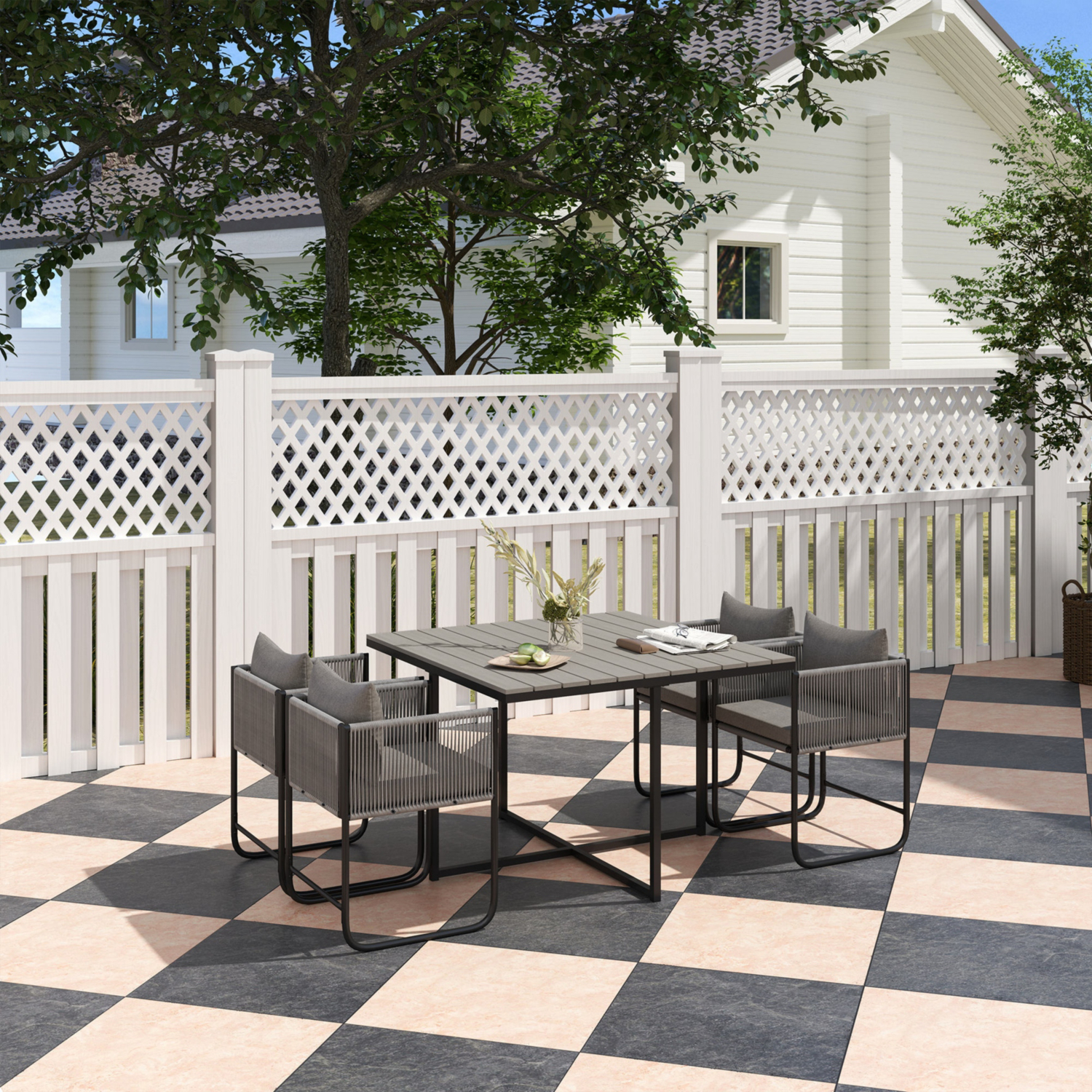 Outsunny 4 Seater Rattan Cube Garden Dining Set Grey - Image 9