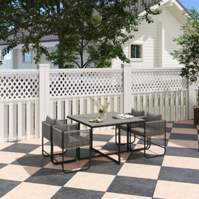 Outsunny Rattan Dining Set, Rattan Cube Dining Sets w/ Space-saving Design, Grey