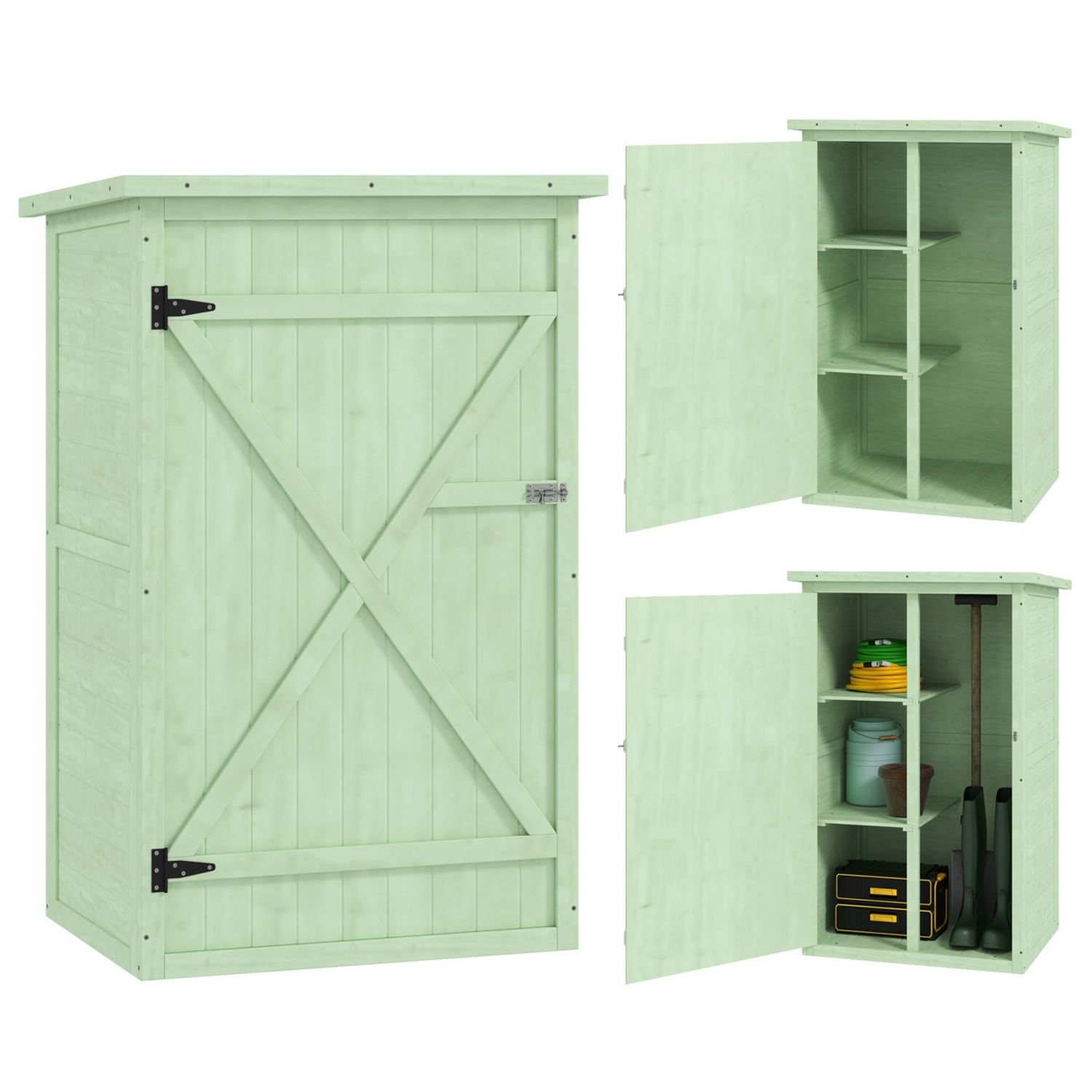 Outsunny Unisex Green Garden Shed Outdoor Tool Storage W/ 2 Shelve 75 X 56 X115cm In | : Size 75 - Image 11