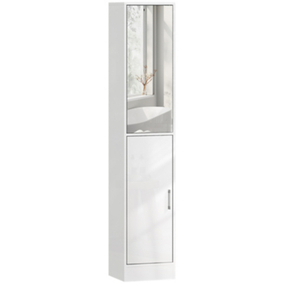kleankin Tall Bathroom Cabinet with Mirror, High Gloss White, White