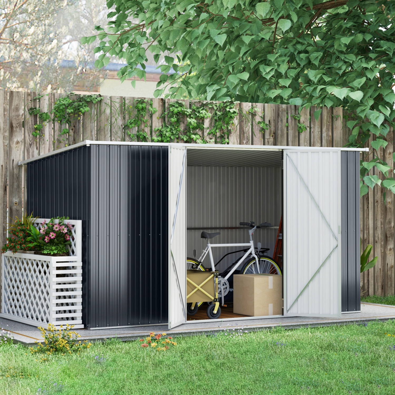 George Grey Outsunny 11X5.6 Metal Shed With Lockable Doors