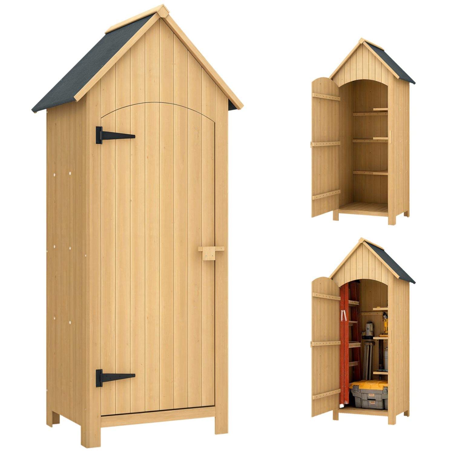 Outsunny Wooden Small Garden Shed With 3 Shelves And Tilt Roof - Image 6