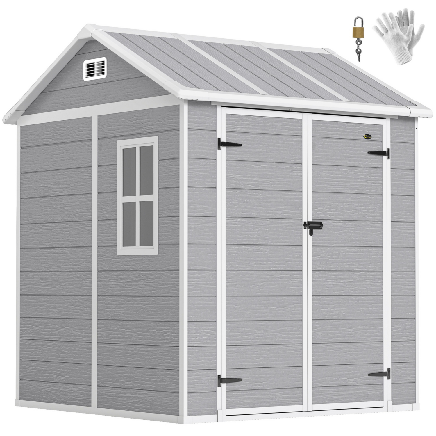 George Grey Outsunny 6X6 Plastic Shed With Window Vents