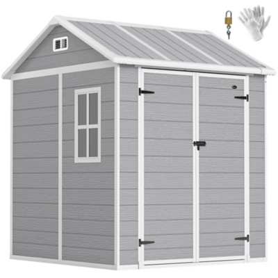 Outsunny 6 x 6ft Plastic Garden Shed with Floor, Window, Vents, Grey, Grey