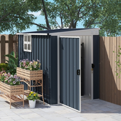 Outsunny Lean to Garden Storage Shed with Window, Dark Grey