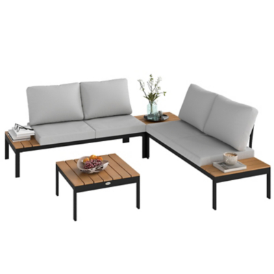 4 Piece L Shaped Garden Furniture Set with 2 Loveseats and 2 Coffee Tables Teak