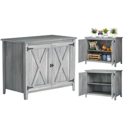 Outsunny Wooden Garden Shed Tool Cabinet 110 x 60 x 88.5 cm, Light Grey, Grey