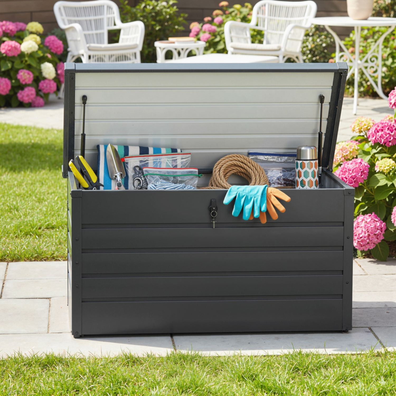 Rackhams Dark/Grey 311L Galvanised Steel Garden Storage Box - Image 9