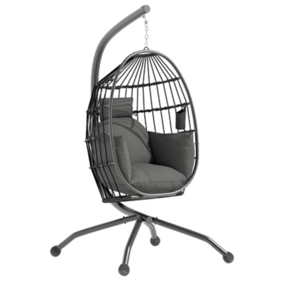 Outsunny Egg Chair Outdoor Indoor Garden Swing Chair, Folding Basket, Grey, Grey