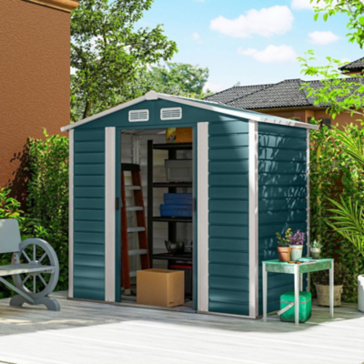 Outsunny 7 x 4ft Upgraded Metal Shed with Lock, Easy to Assemble, Green, Green