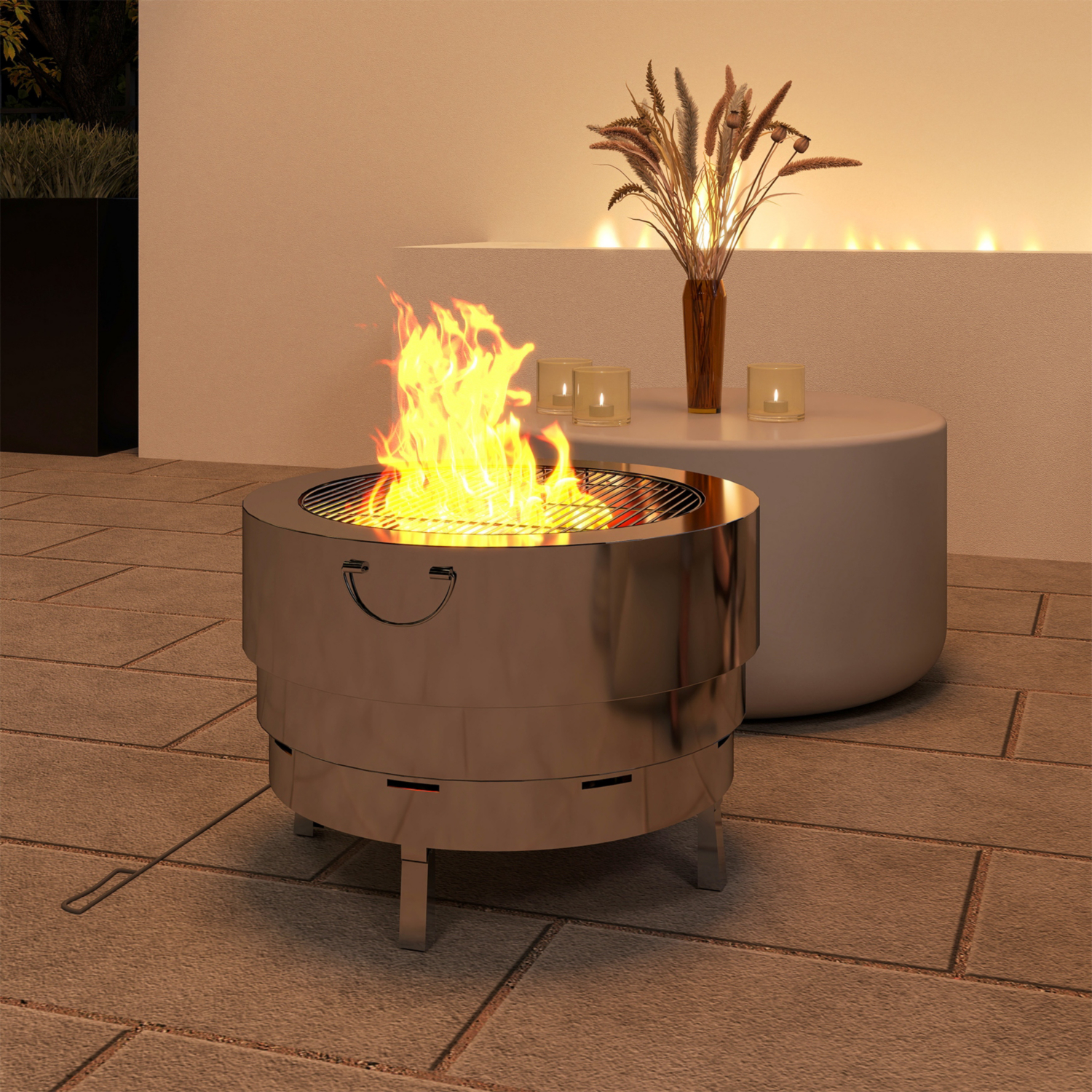 George Silver Outsunny Stainless Steel Round Fire Pit