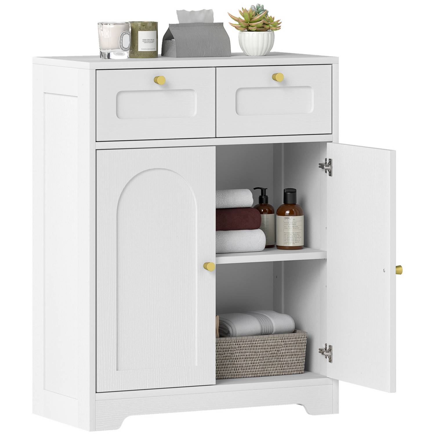 HOMCOM Bathroom Floor Cabinet, Bathroom Storage Unit with 2 Doors, White - Image 6